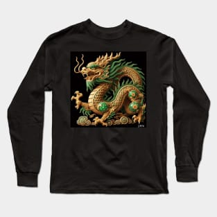 zodiac wood green jade dragon ecopop asian beast kaiju art Long Sleeve T-Shirt